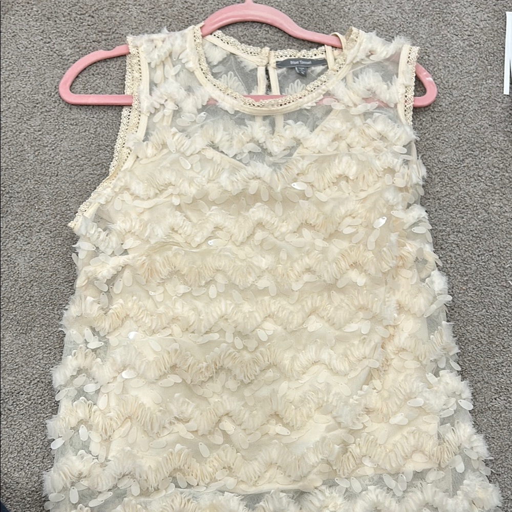 Anthropologie Blue Tassel Cream Tank top